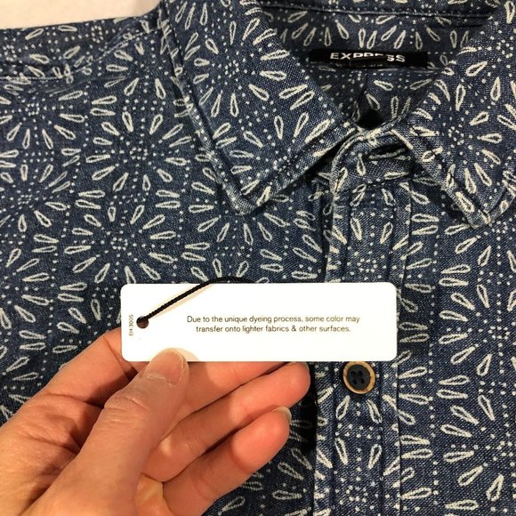 NEW Express Mens Medium Chambray Button Front Shirt Geometric Floral NWT $59.90 - Picture 12 of 13